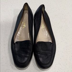 CHANEL Black Leather Flats